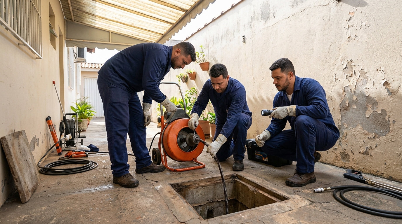 Desentupimento de esgoto com hidrojateamento em Santos‑SP