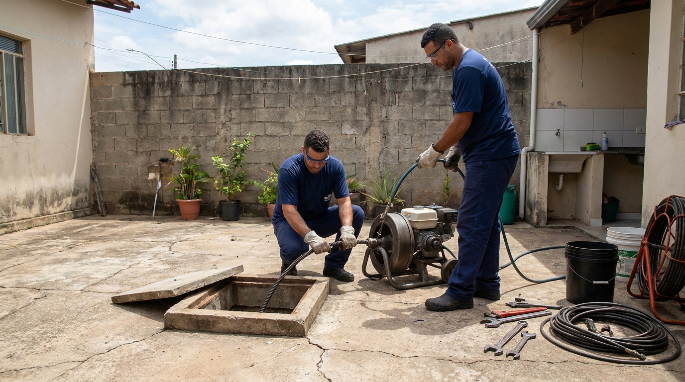 Desentupimento de esgoto residencial em Santos‑SP