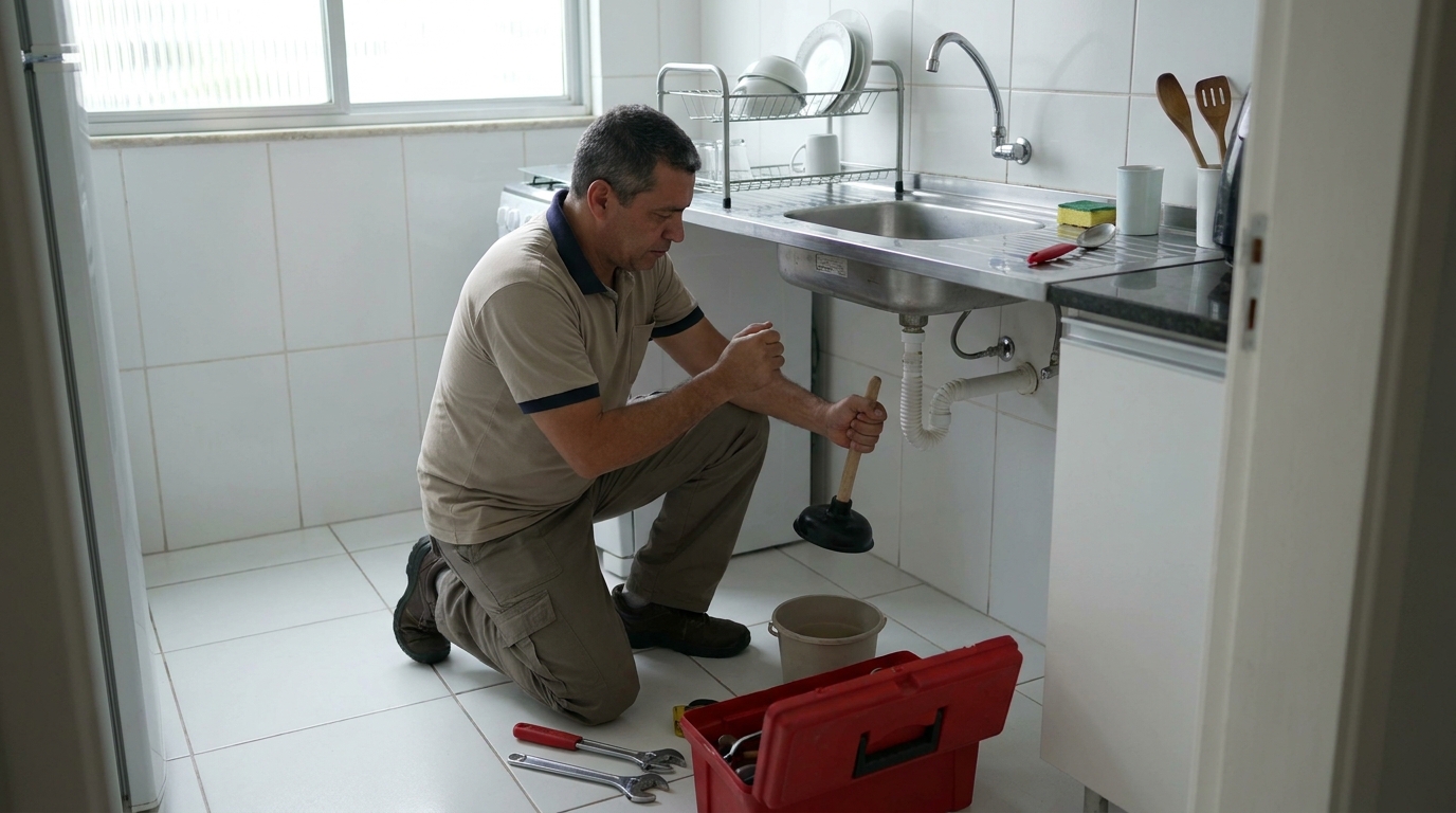 Desentupimento de pia residencial em Santos‑SP