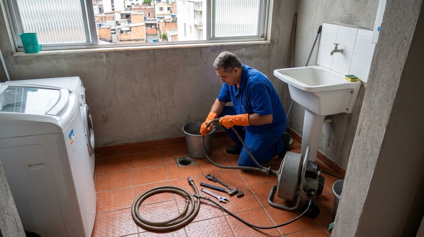 Desentupimento de ralo com equipamento em Santos‑SP