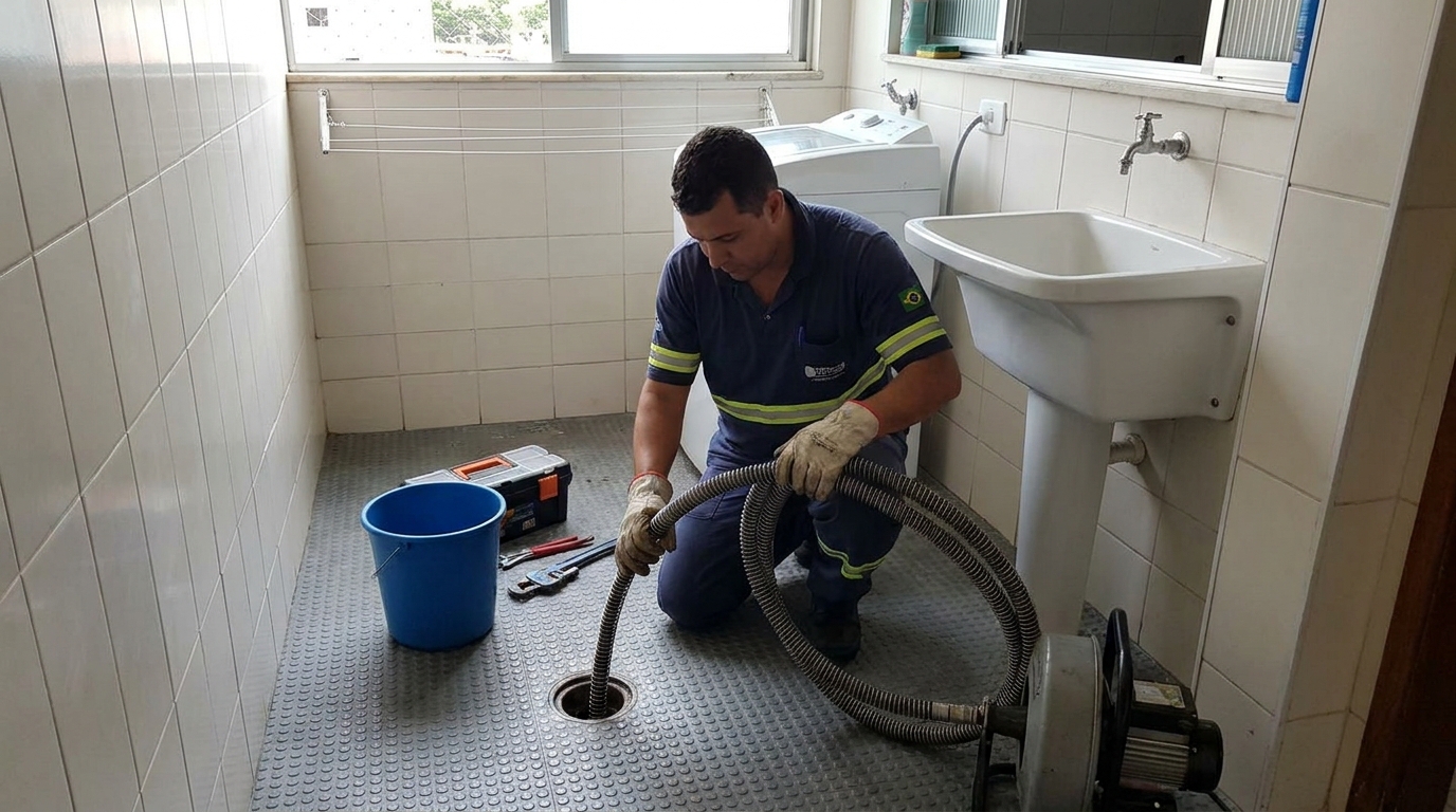 Desentupimento de ralo residencial em Santos‑SP