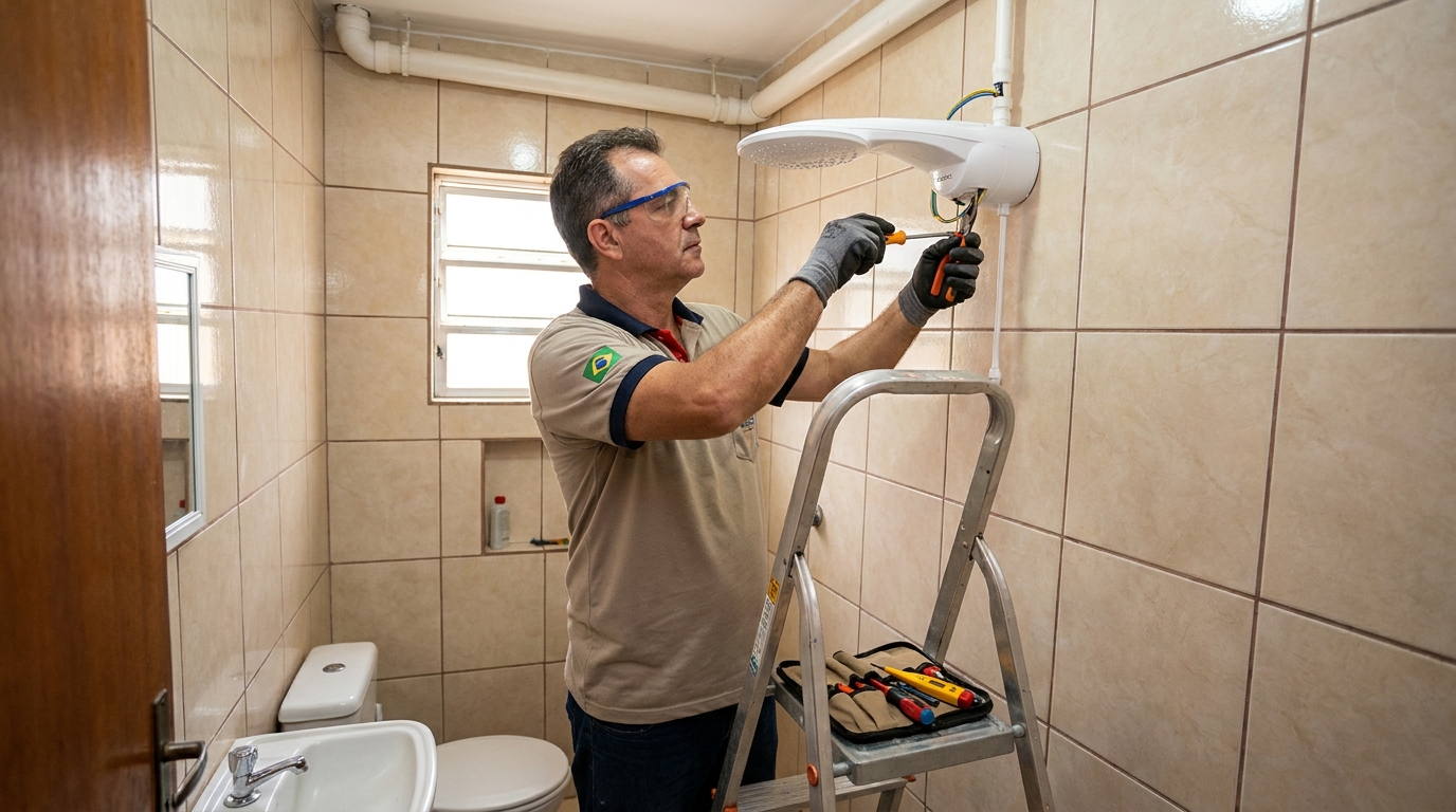 Instalação de chuveiro no banheiro em Santos‑SP