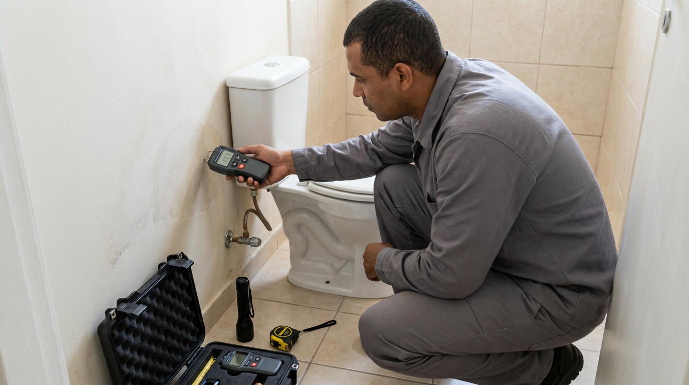 Técnico de caça vazamento em residência em Santos‑SP